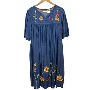 National Size Size Large 100% Cotton Denim Cherry Embroidered Mumu Kaftan